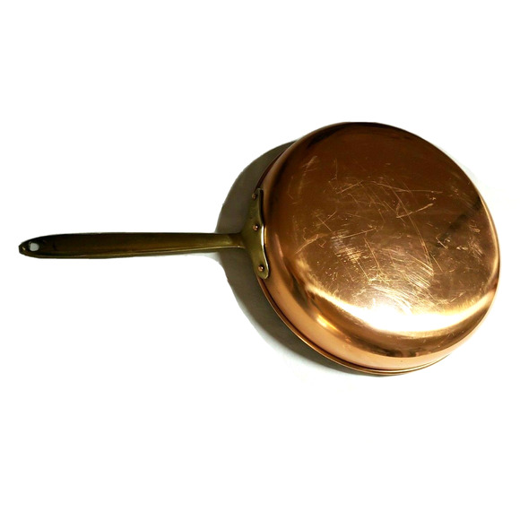 Copral Copper Skillet 10 1/4 Long Brass Handle Portugal Gourmet Cottagecore Farm - Picture 2 of 16